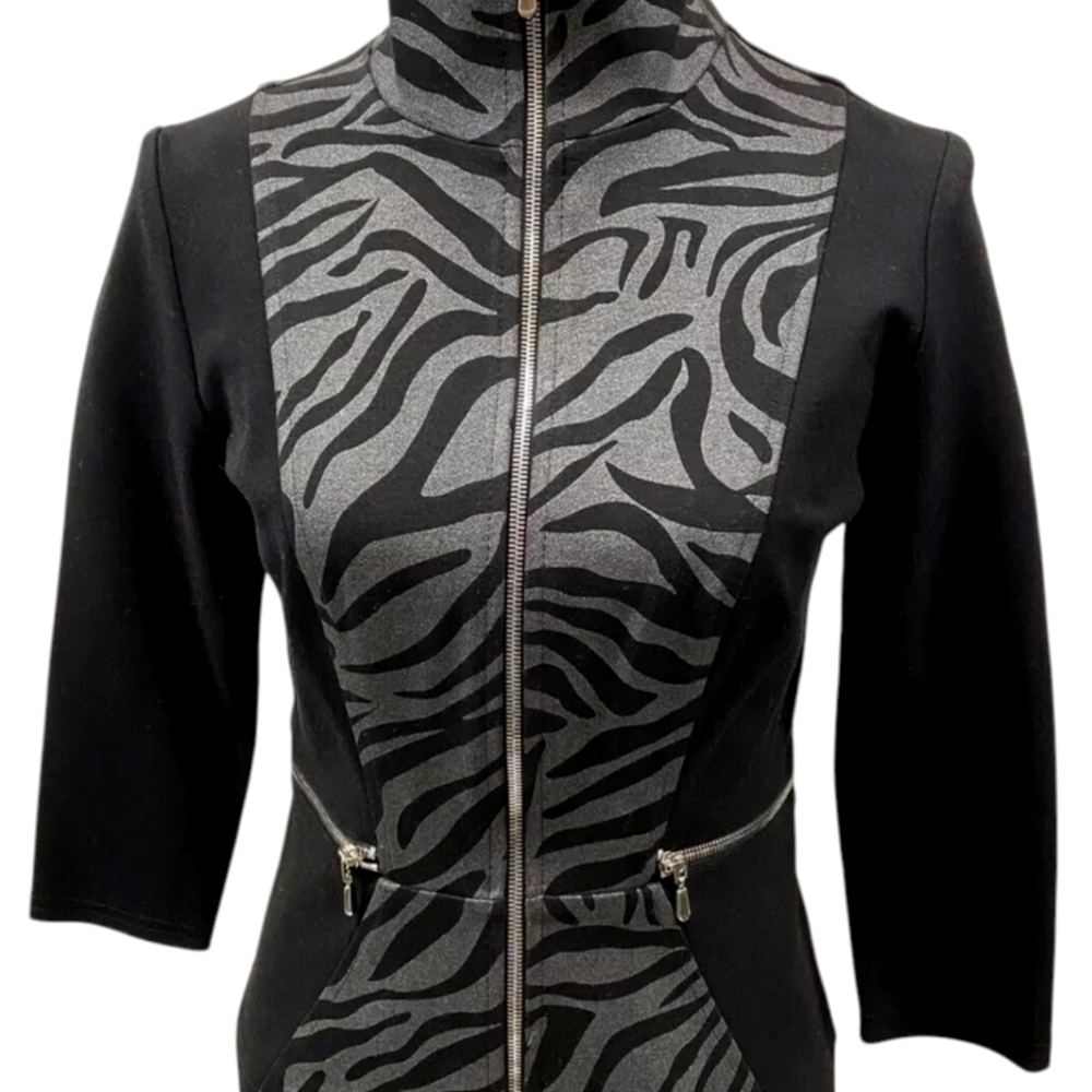 JOSEPH RIPKOFF 3/4 sleeve zip up high collar zebra print with zippered sides - Picture 7 of 7